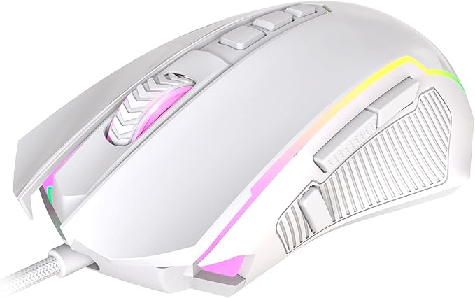 Redragon Gaming Mouse, Wired White Mouse with RGB Backlit, 8000 DPI Adjustable, PC Gaming Mice with 9 Programmable Macro Buttons & Fire Button, PC Gaming Mouse for Windows/Mac, White