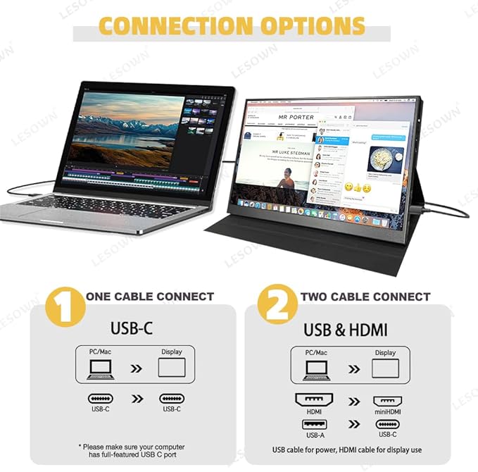 4K Portable Monitor 13.3 inch IPS 3840x2160 USB Type C Built-in Speakers HDMI Wide Screen Small Travel Display for PC Laptop Computer