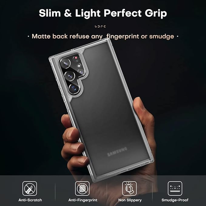 TOCOL for Samsung Galaxy S22 Ultra Case, Translucent Matte Hard Back [Military Grade Shockproof] [Anti-Scratch & Anti-Fingerprint] Slim Fit Protective Cover for Galaxy S22 Ultra Case 6.8'', Clear