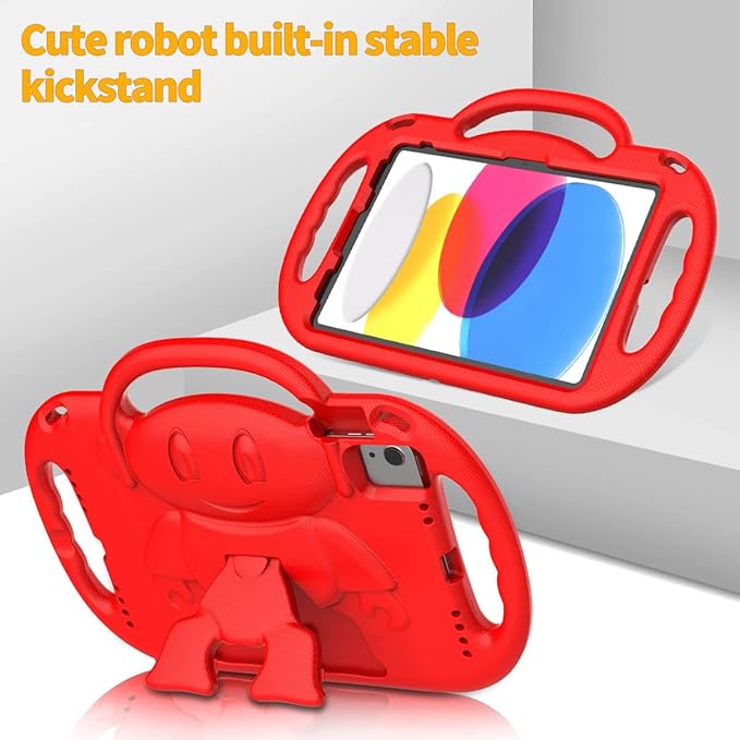 Kids Case for iPad 11th Generation (A16) 11" 2025 & 10th Gen 10.9" 2022 & iPad Air 11" 2025/2024 & Air 5th/4th Gen & Pro 11, Durable Protective Cover with Shoulder Strap Handle Stand, Red