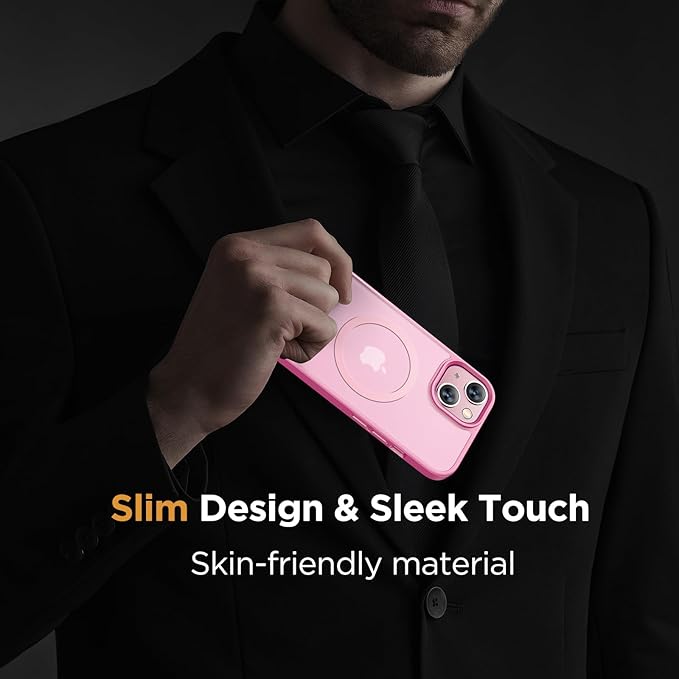Miracase Magnetic for iPhone 15 Plus Case 6.7 inch (Compatible with MagSafe)（with 2X Screen Protectors） Military-Grade Protection, Anti-Fingerprint Translucent Matte Phone Cover, Mes Pink