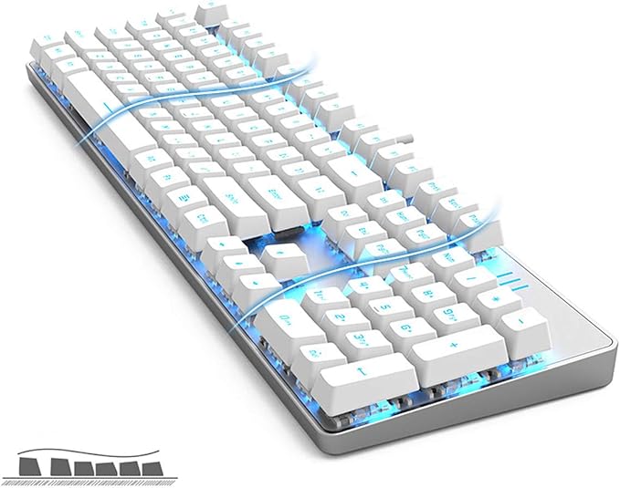 Qisan 104 Mechanical Keyboard for Gaming | Large Size USB White Backlit Gaming Keyboard Wired | US Layout Brown Switches Hot Swappable Mechanical Clicky Keyboards Compatible with PC & Laptop