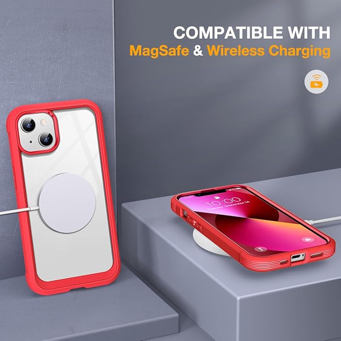 Miracase for iPhone 13 mini Case 5.4",Full-Body Protection,Clear Bumper Case with Built-in 9H Tempered Glass Screen Protector,Military-Grade Drop Protection Outdoor Phone Case for iPhone 13 mini,Red