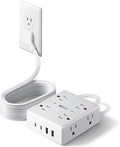 10Ft Extension Cord with Multiple Outlets, Flat Plug Surge Protector Power Strip 10 Ft Long Cord, 8 Outlets & 4 USB Ports (2 USB C), Desk Charging Station for Home Office, College Dorm Room Essentials