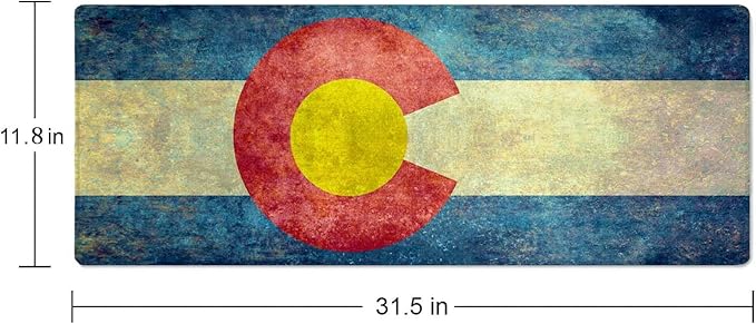 Large Gaming Mouse Pad with Stitched Edges, Vintage Colorado State Flag Desk Mat, Extended Keyboard Pad, Non-Slip Rubber Base Desk Pad for Keyboard and Mouse, 31.5X11.8 inch
