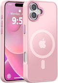 Newfuture Designed for iPhone 16 Case with Magnetic [13 FT Military Drop Protection] [Compatible with Magsafe] Slim Translucent Matte Shockproof with Anti-Fingerprint Phone Case, Tender Pink