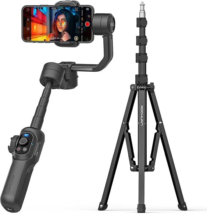 Professional Gimbal Stabilizer for Smartphone,Built-in 18CM Extension Rod and Powerful Fill Light,360°Inception,Face&Object Tracking Stabilizer,3-Axis Gimbal for iPhone& Android