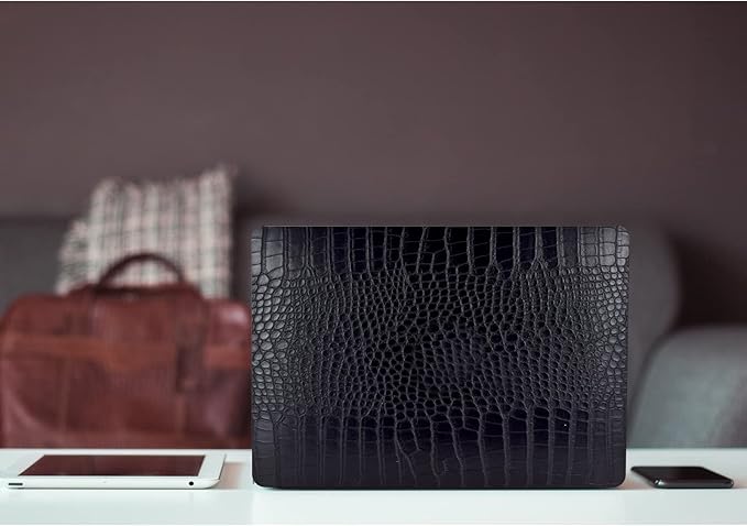 Compatible with Crocodile MacBook Air 13 inch Case 2021 2020 2019 2018 M1 A2337 A2179 A1932, Textured Elegant Luxury Aligator Skin Snakeskin PU Leather Hard Shell & Keyboard Cover, Black