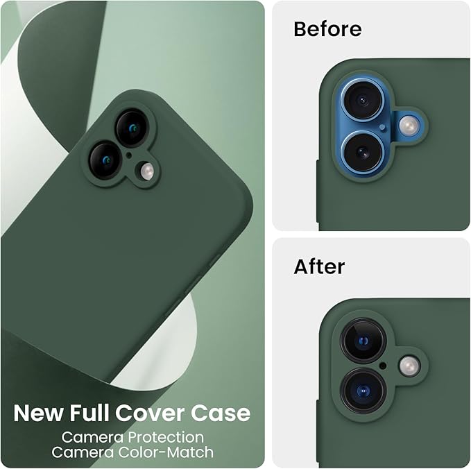 FireNova Designed for iPhone 16 Case, Silicone Upgraded [Camera Protection] Phone Case, Soft Anti-Scratch Microfiber Lining Inside, 6.1 inch, Alpine Green