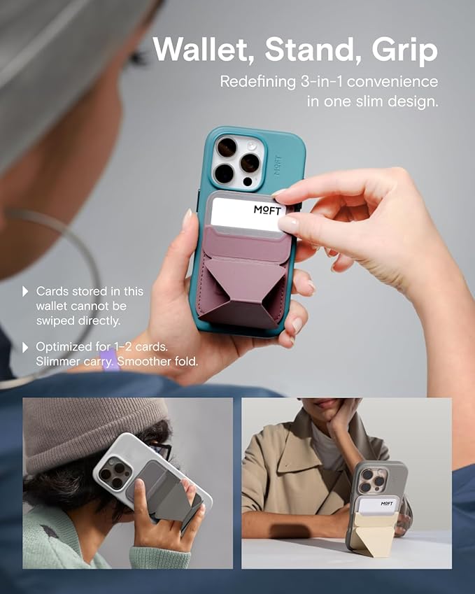 MOFT Magnetic Wallet Stand Compatible with iPhone 17/16/15/14/13/12 Series, Angle Adjustment & Magsafe Compatible MOVAS Phone Stand,BlackBerry
