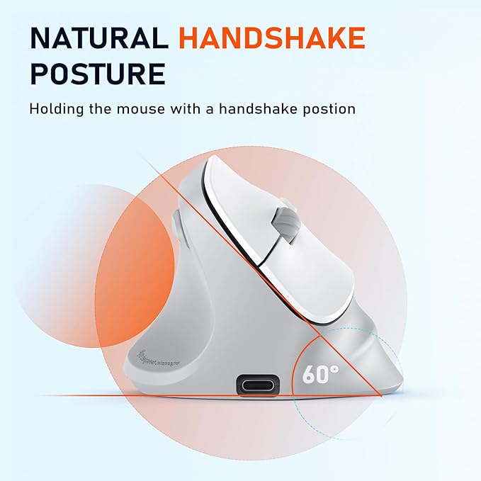 MEETION Left-Handed Ergonomic Wireless Vertical Mouse with RGB, Bluetooth (5.2 + 3.0) & 2.4G USB-A with Type-C Adapter, 4 Adjustable DPI for Mac/Windows/PC/Tablet/iPad, Gray