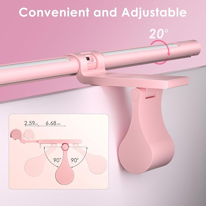 Quntis Pink Monitor Light Bar with Remote, Eye-Care No Glare, Space Saving Computer Desk Lamp As Gifts for Girls, Stepless Dimming, Modern Aesthetic Desk Light Bar for Home Office, Mother's Day