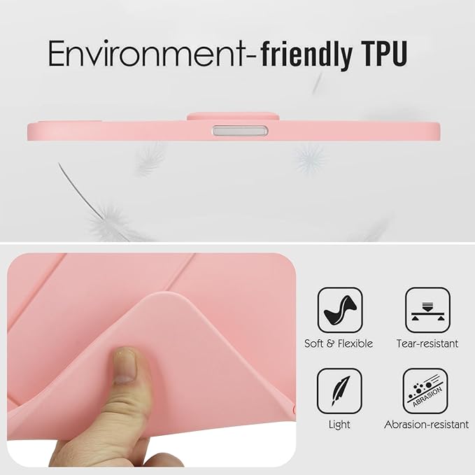 Case for iPad mini 7th & 6th Gen with Kickstand, Soft TPU + Hard PC Ultimate Delicate Touch Feeling Shockproof Protective Back Cover for iPad mini 7th 6th Women Men, Pink