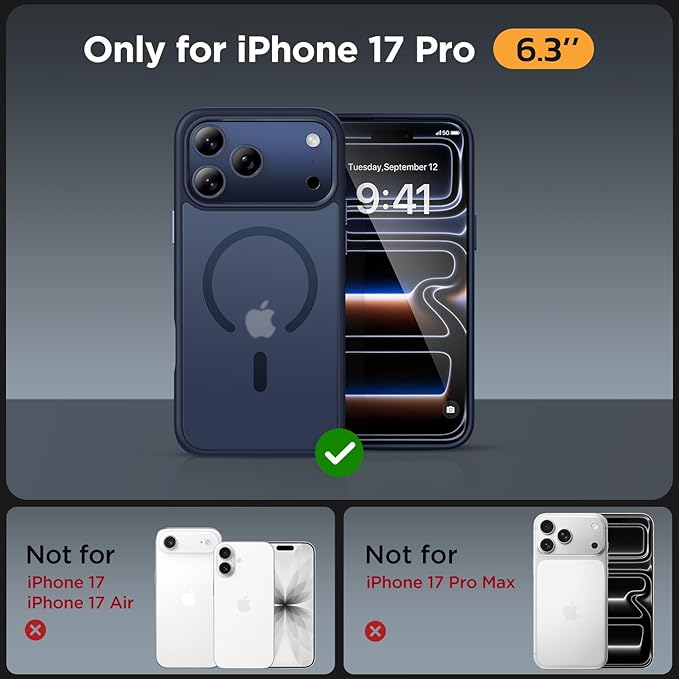 Miracase Magnetic for iPhone 17 Pro Case 6.3", Camera Control, [Compatible with MagSafe] [Screen Protector] Military-Grade Protection, Anti-Fingerprint, Slim Thin Phone Case, Dark Blue