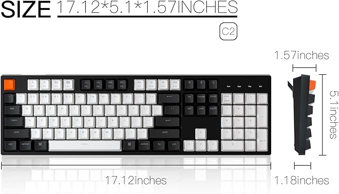 Keychron C2 Full Size Wired Mechanical Keyboard for Mac, Hot-swappable, Gateron G Pro Red Switch, White Backlight, 104 Keys ABS keycaps Gaming Keyboard for Windows,Type-C Braid Cable