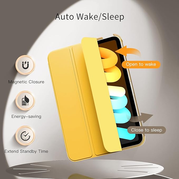 MoKo for iPad mini 7 (A17 Pro) Generation Case 2024, iPad mini 6 Case 2021, 8.3-inch Slim Lightweight Protective Hard Back PC Shell Stand Cover Support Touch ID, Auto Wake/Sleep, Mist Yellow