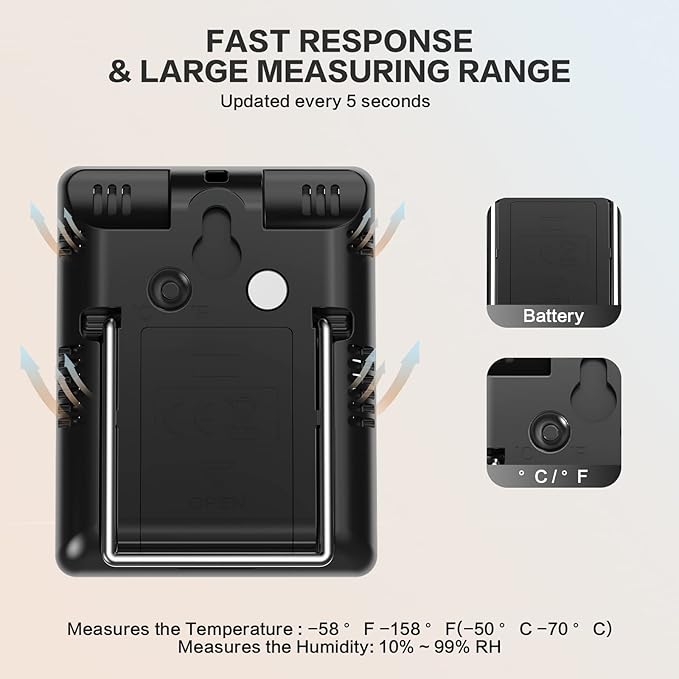 DOQAUS Digital Hygrometer Indoor Thermometer Humidity Meter Room Thermometer with 5s Fast Refresh Accurate Temperature Humidity Monitor for Home, Bedroom, Baby Room, Office, Greenhouse, Cellar (Black)