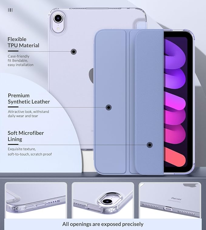 Moko Case Fit New iPad mini 7 (A17 Pro) 2024, iPad mini 6th Generation Case 2021 (8.3-inch), iPad mini 6 Case, Soft TPU Translucent Frosted Back Cover Case for iPad mini 7th, Grayish Purple