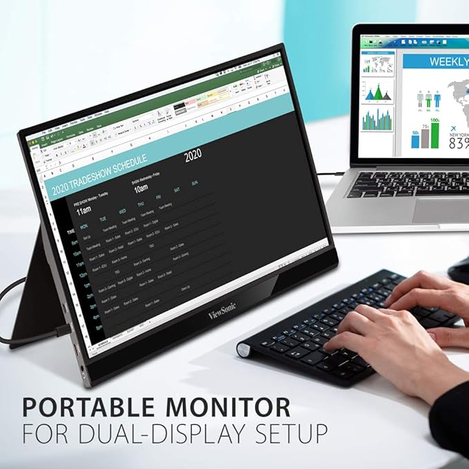 ViewSonic VG1656-2K 16 Inch 1600p Portable Monitor, WQXGA IPS for Improved Workflows and Second Screen Productivity, Built-in Stand, 65W USB-C, mini HDMI, and Smart Cover Inputs