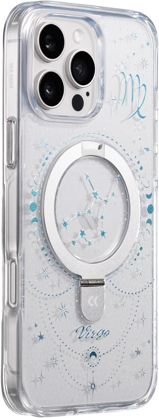 CASEKOO Virgo [Zodiac Collection] for iPhone 15 Pro Max Case with Magnetic Ring Stand [Compatible with MagSafe] [Military-Grade Protection] Fashion Clear Back Design, Soft Edge