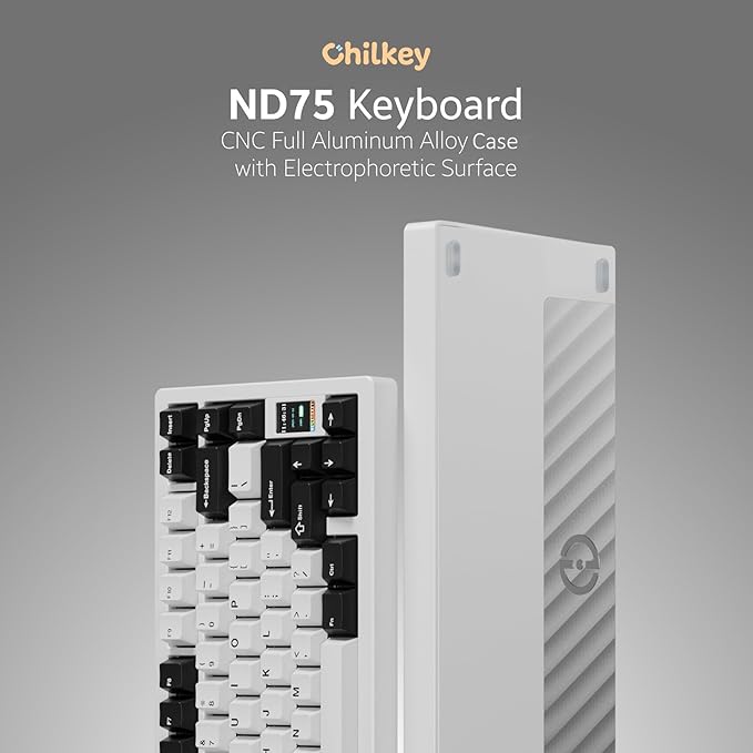 OOCTPK Chilkey ND75 Aluminum Keyboard 75% Percent Wireless Gaming Mechanical Keyboard with LCD Screen, Quick Assembly, BT/2.4G/USB-C, Hot Swappable Per-Key RGB Custom Key Board for Laptop Office PC