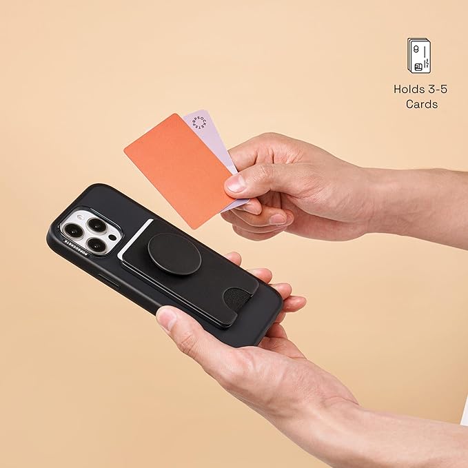 PopSockets Adhesive Phone Wallet and Card Holder with Grip - Black