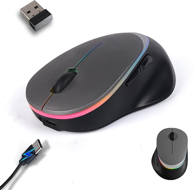 Ergonomic Wireless Bluetooth Mouse Vertical Rechargeable Silent Portable Ergo Mice with RGB Light & 2.4G USB Receiver,Dual Mode,for PC/Laptop/Computer/Desktop/Tablet/MacBook,Office Work Gift-Gray
