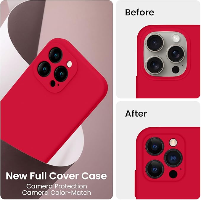 FireNova Designed for iPhone 16 Pro Case, Silicone Upgraded [Camera Protection] Phone Case, Soft Anti-Scratch Microfiber Lining Inside, 2024, Deep Red