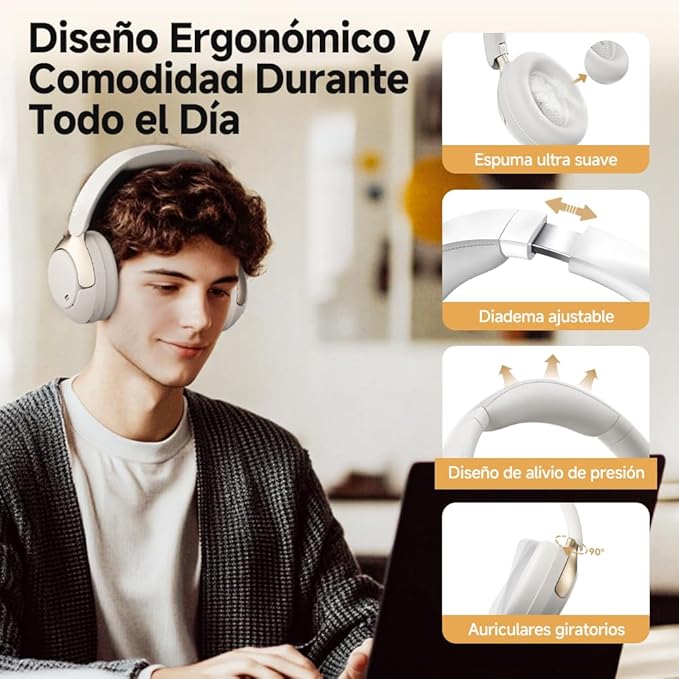 QCY H3 PRO Adaptive ANC Wireless Headphones Over Ear, 50dB Active Noise Cancellation with Multiple Modes, LDAC Hi-Res Wireless Audio, 55H Playtime, Custom EQ via App, Bluetooth 5.4