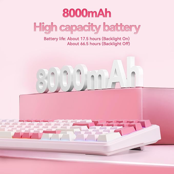 Aula F99 Mechanical Keyboard Pink, Wireless Gaming Keyboards Hot Swappable Custom Creamy Computer Keyboard, Full Size, Tri-Mode BT5.0/2.4GHz/USB-C,RGB Backlit,Gasket Structure,Strawberry Mint Switch