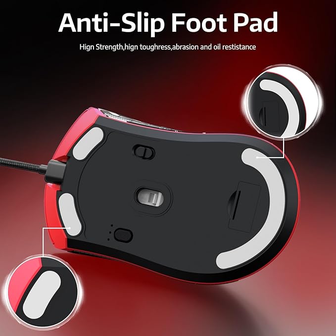 ATTACK SHARK R1 Wireless Gaming Mouse,Tri-Mode Connection (2.4G/Wired/BT5.2),55g Lightweight,18K DPI Optical Sensor,HUYU 20 Million Key Life,Ergonomic Design,for PC/Laptop/Win/Mac(Red+Sticker)