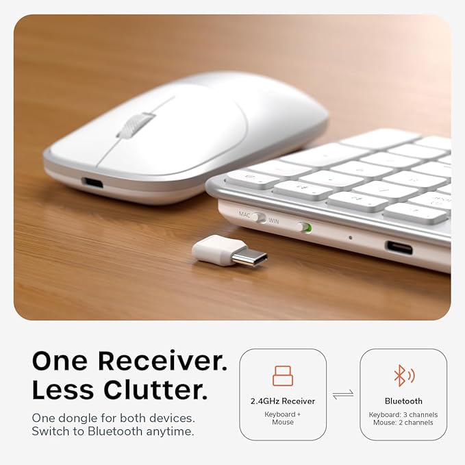 Satechi Wireless Keyboard and Mouse Combo, Slim CEX3 with Multi-Device Bluetooth Pairing and USB-C Receiver Connectivity, Designed for Full-Size Productivity Workspaces, Silver