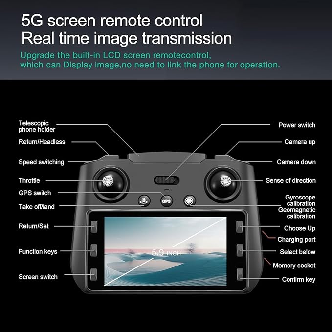 4K GPS Drone with Camera for Adults - 5G Remote Controller with 5.9 Inch Screen,Under 249g，Obstacle Avoidance, 60 Min Flight, Foldable Drone for Adults Beginners.（white）