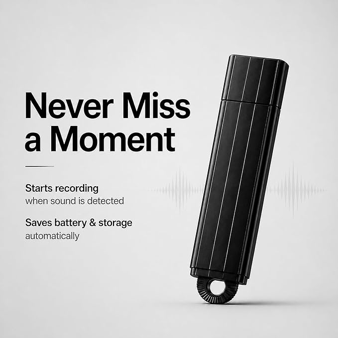 USB Voice Recorder – 24 Hours Continuous Recording, 288 Hours Storage Capacity, Easy File Access, Compact for Meetings and Lectures