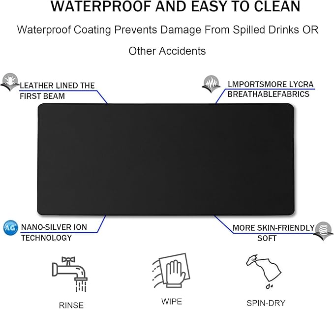 Large Gaming Mouse Pad with Extended Stitched Edges, (31.5X15.7 Inch) Durable Non-Slip Natural Rubber Base, Waterproof Keyboard Computer Mousepad for Esports Pros/Gamer/Desktop/Office/Home, Black