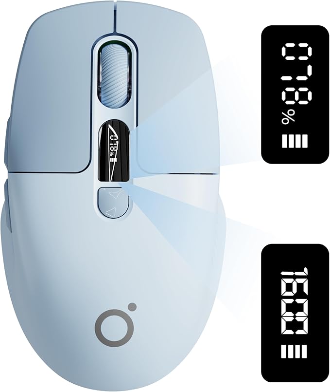 EWEADN Q1 Wireless Bluetooth Mouse, BT & 2.4G Computer Mouse with Battery & DPI LED Screen Display, Type-C Rechargeable with 1600 DPI Levels, 6 Button Silent Ergonomic Mouse for Laptop/PC/Mac-Blue