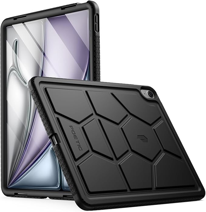 Poetic TurtleSkin Series Designed for iPad Air 13 (2026/2025 / 2024) Case, Heavy Duty Shockproof Kids Friendly Silicone Protection Cover, Black