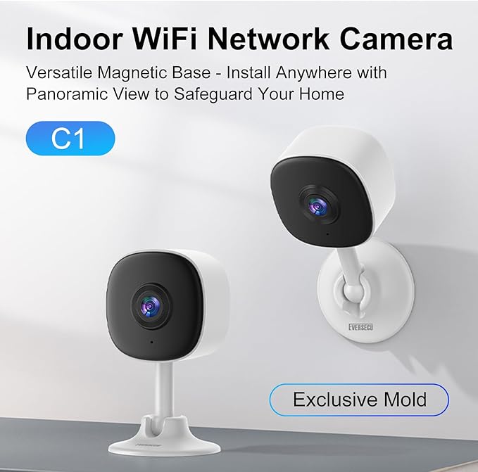 EVERSECU 2K Magnetic Security Camera for Home, Night Vision, Compact Pet Camera with Phone App, Motion Detection, 2-Way Audio, 2.4ghz WiFi Baby Monitor, Work with Alexa, Supports RTSP&ONVIF(4pack)