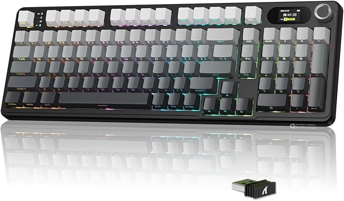 MAMBASNAKE Attack Shark X98 Pro Wireless Mechanical Keyboard with Screen & Knob,2.4G/USB-C/BT5.0 Gasket Hot Swappable Creamy Keyboard102 Keys, Web Driver RGB Gaming Keyboard for PC/Mac/PS4/Xbox