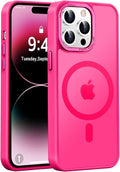 Newfuture Designed for iPhone 14 Pro Case with Magnetic [13 FT Military Drop Protection] [Compatible with Magsafe] Slim Translucent Matte Shockproof with Anti-Fingerprint Phone Case, Hot Pink