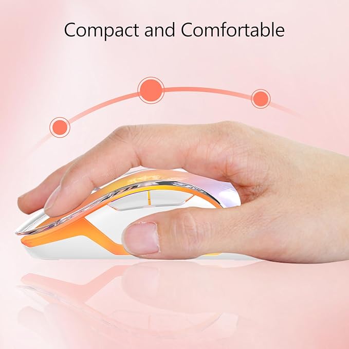 memzuoix 2.4G Wireless Mouse with Customizable Cover & 9-Color LED - Rechargeable Ergonomic, 1400 DPI, 5 Buttons, USB Receiver for PC/Mac - Pink