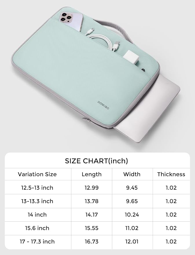 DOMISO 14 inch Laptop Case Sleeve Protective Cover Compatible with 15 inch MacBook Air M4 M3 M2,MacBook Pro,14-15 inch HP Dell ASUS Lenovo Chromebook,Waterproof Computer Cases Bag,Mint Green