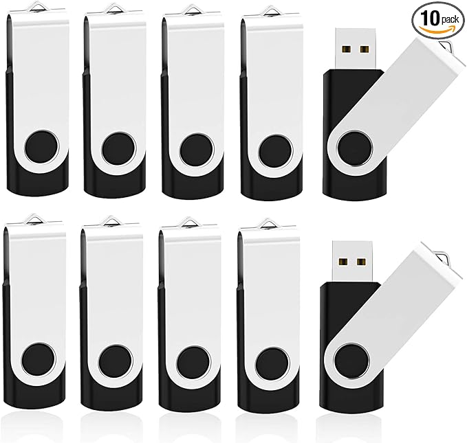 KOOTION 10 X 1GB USB Flash Drive 1gb Flash Drive Swivel Thumb Drive Memory Stick Keychain Design Black