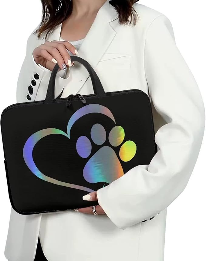 17 Inch Cute Dog Paw Laptop Sleeve, Protective Tablet Case with Handle, Computer Bag Carrying Case Portable Neoprene Notebook Cover Messenger Briefcase for Travel/Business/School/Men/Women