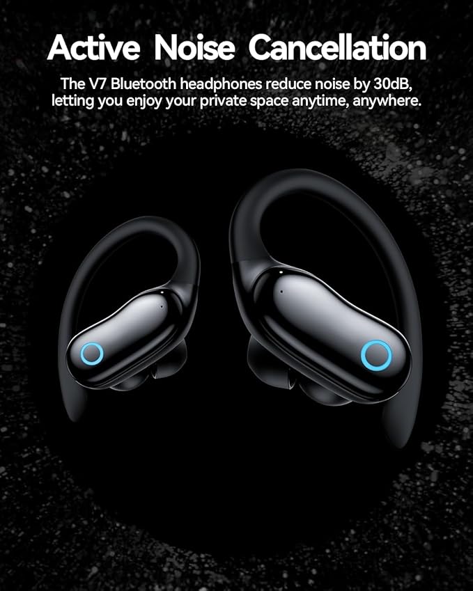 GNMN Active Noise Cancelling Ear Buds AI Translation Wireless Earbuds 96hrs Playback Bluetooth Headphones Dual Battery Display Stereo Bass Earphones with Earhooks Microphone for Sports/Runing/Workout