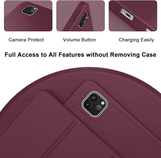 ZryXal New iPad Pro 13 Inch Case (M5) 2025 / (M4) 2024 with Pencil Holder, Smart iPad Case [Support Pencil Pro and Pencil (USB-C)], Support Touch ID and Auto Wake/Sleep (Wine)