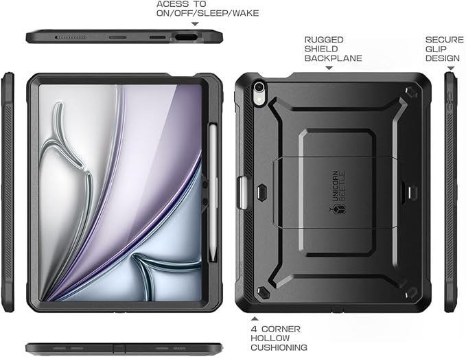 SUPCASE for iPad Air 13 Inch Case M4/M3/M2 (2026/2025/2024) with Pencil Holder (Unicorn Beetle Pro), [Built-in Screen Protector & Stand] [Military-Grade Protection] Cover for iPad Air 13 Inch, Black