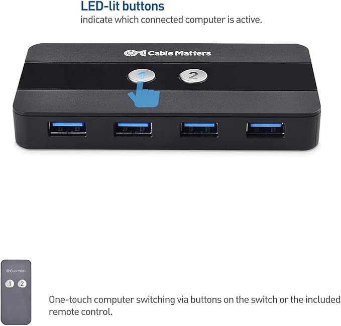 Cable Matters Dual 4K 60Hz USB C KVM Switch for 2 Computers 2 Monitors (Not Work with Desktop PCs or Chromebooks) with RF Remote Control, HDMI, DisplayPort & 4X USB 3.0 Compatible with Thunderbolt 4