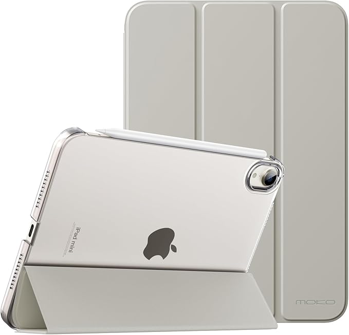 MoKo for iPad mini 7 (A17 Pro) Generation Case 2024, iPad mini 6 Case 2021, 8.3-inch Slim Lightweight Protective Hard Back PC Shell Stand Cover Support Touch ID, Auto Wake/Sleep, Silver