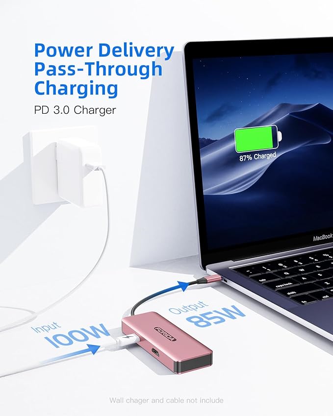 FORIDA 10G USB C Hub, 7 Ports Multiport Adapter to HDMI 4K for MacBook Pro/Air, USB C Splitter with USB 3.2 Port, 2 USB 2.0, Charing Port, Dual Card Redaer for iPhone 15/16/17 (Rose Gold, USB C 3.2)